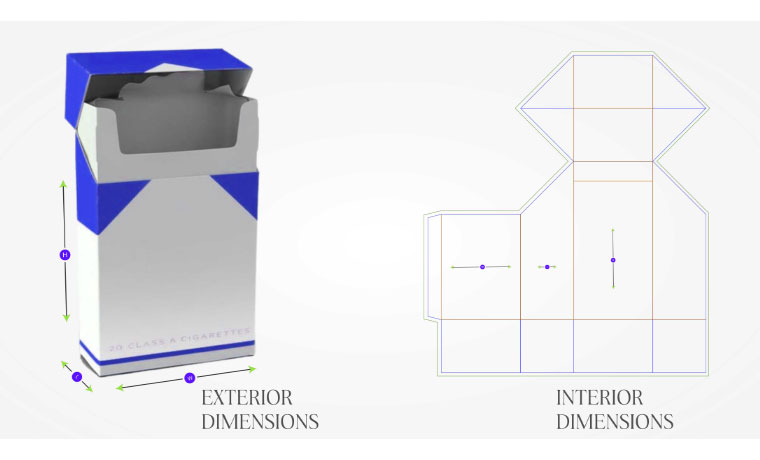 cigarette box dimensions and sizes